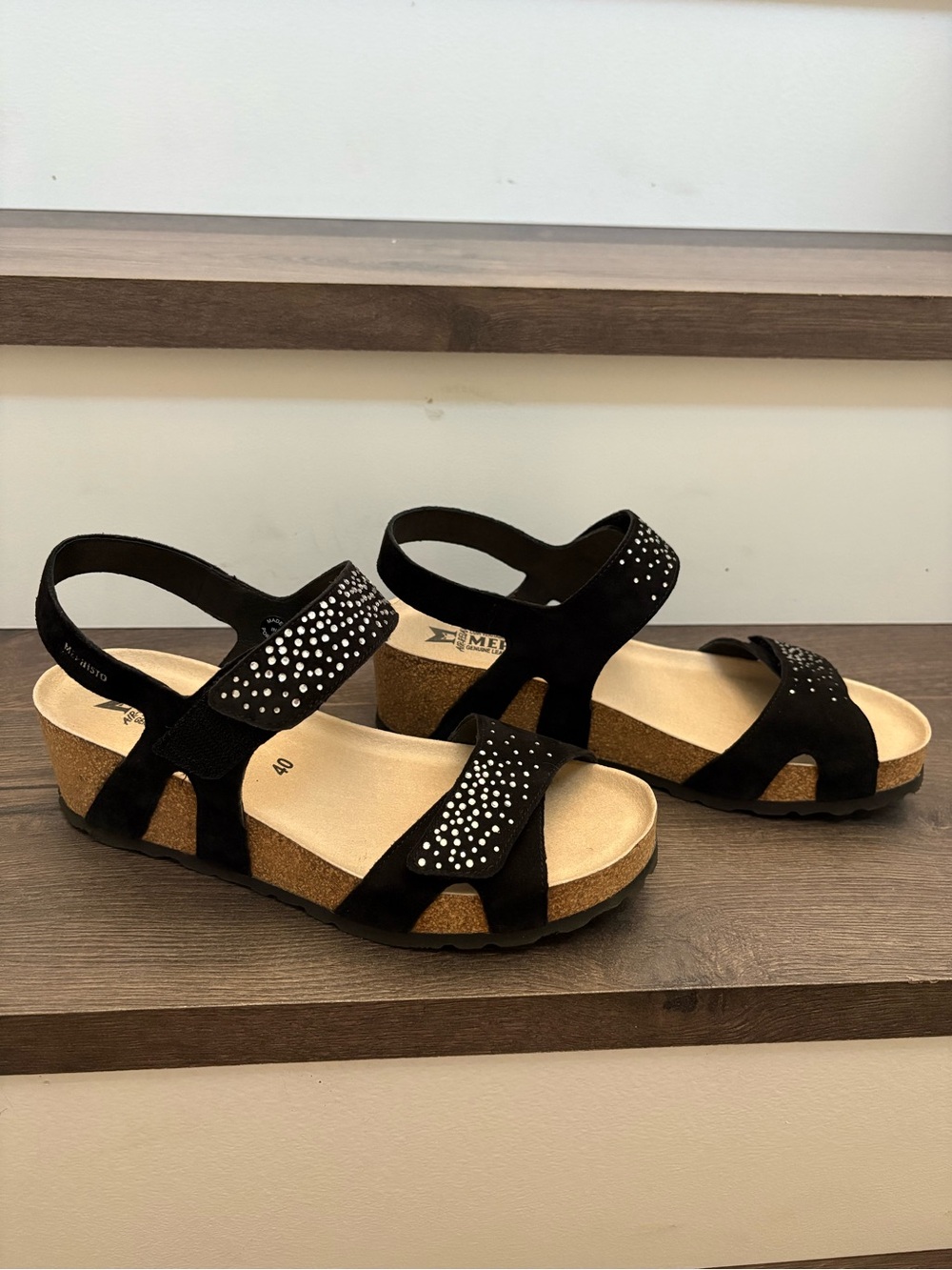 NEW Mephisto Vic Spark Air Relax Black Rhinestone Nubuck Wedge EU 40 US 9.5 - Picture 10 of 15